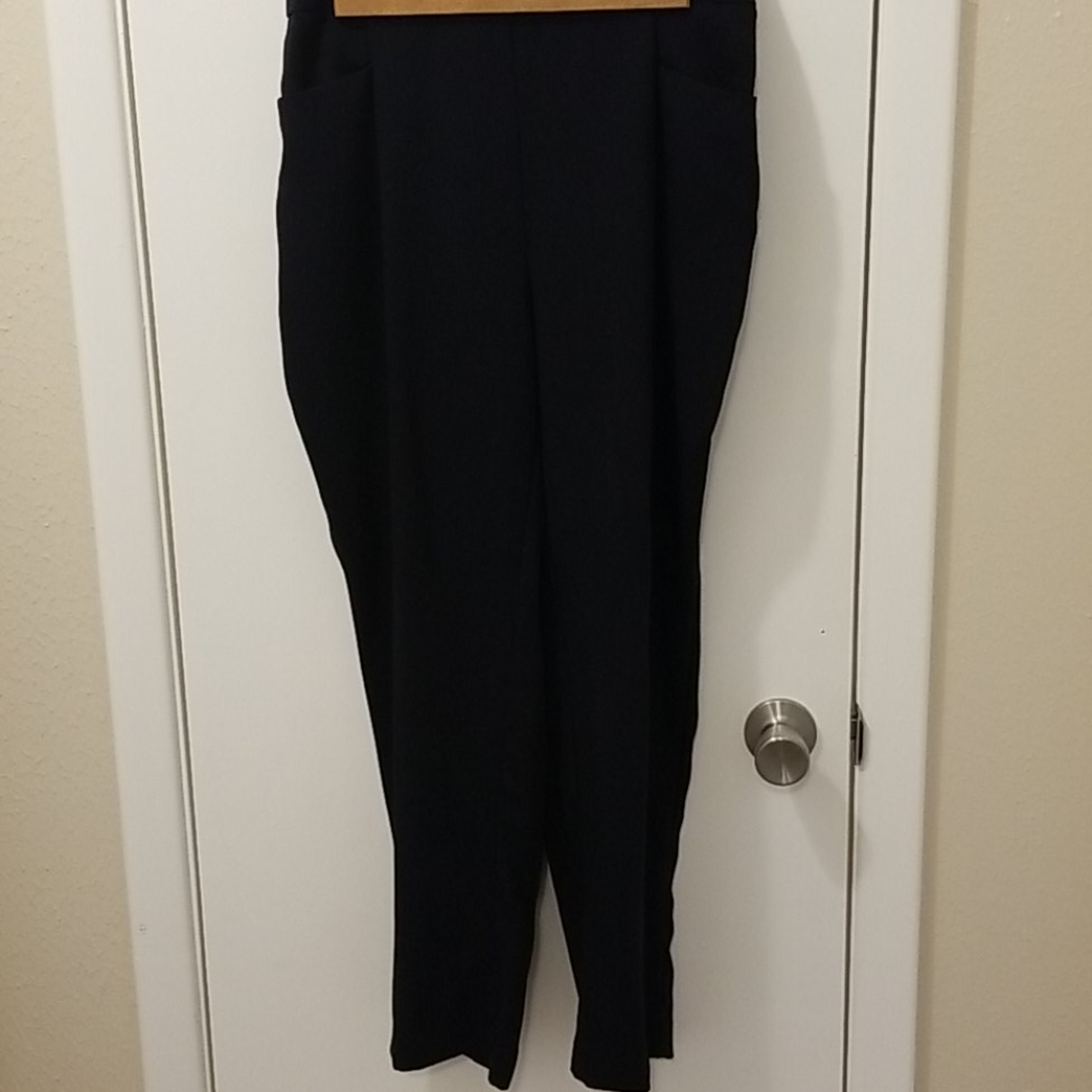 Chico's Navy Blue pleated tapered trousers